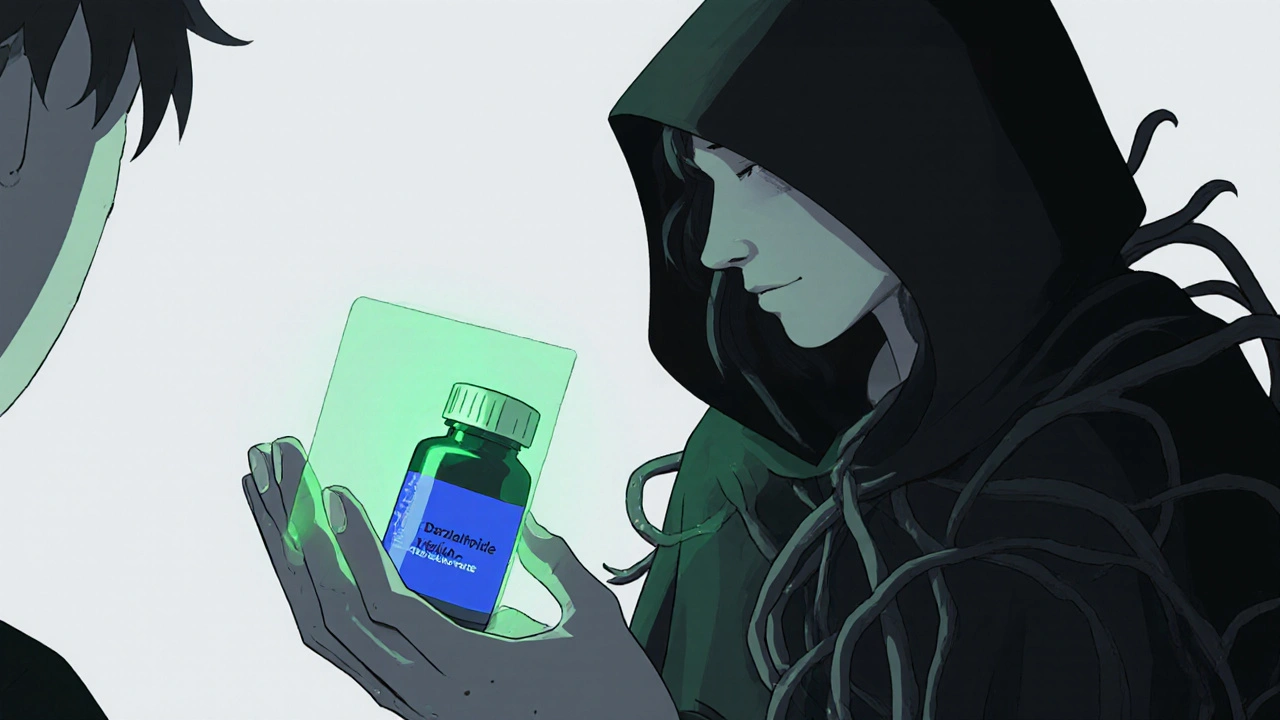 Silent thief stealing vision blocked by glowing eye drop bottle