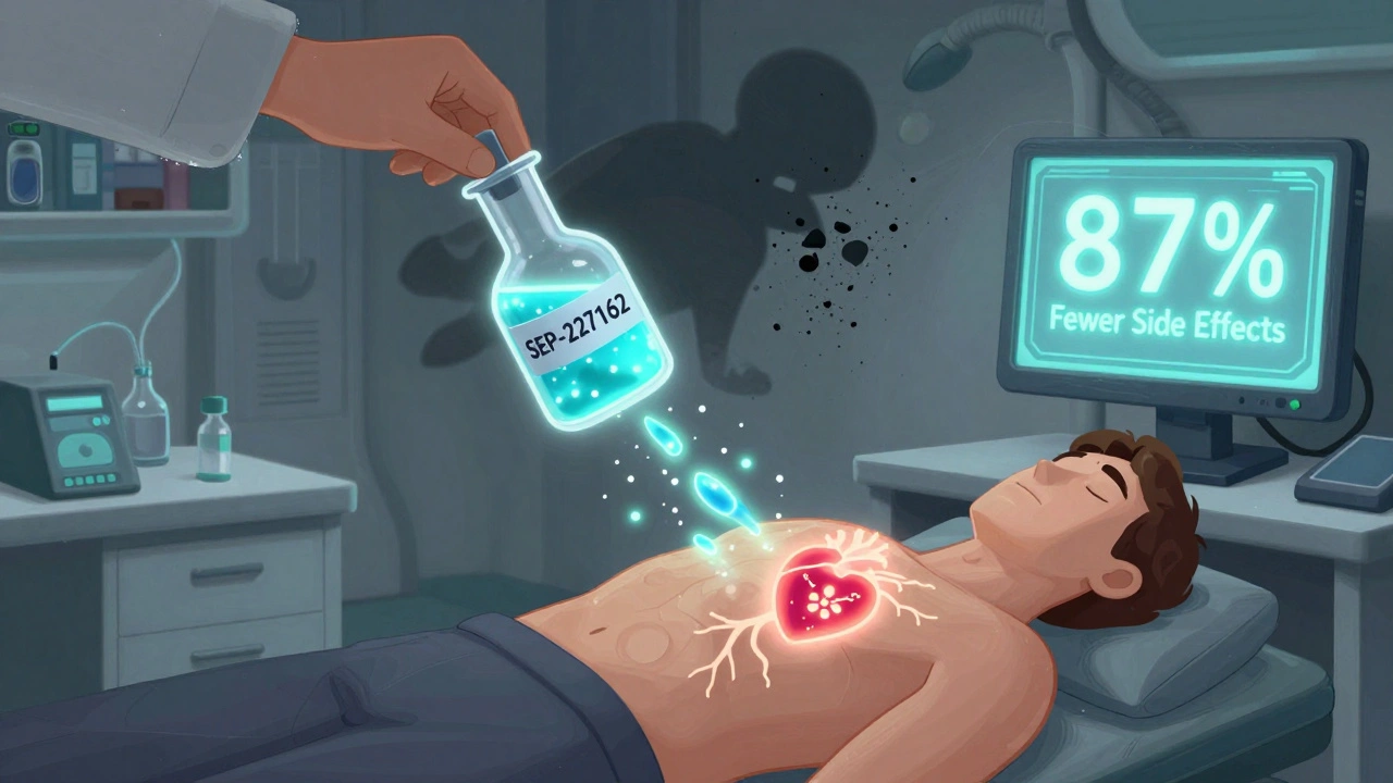 A futuristic drug called SEP-227162 restoring sexual response in a patient, while old SSRIs fade away.