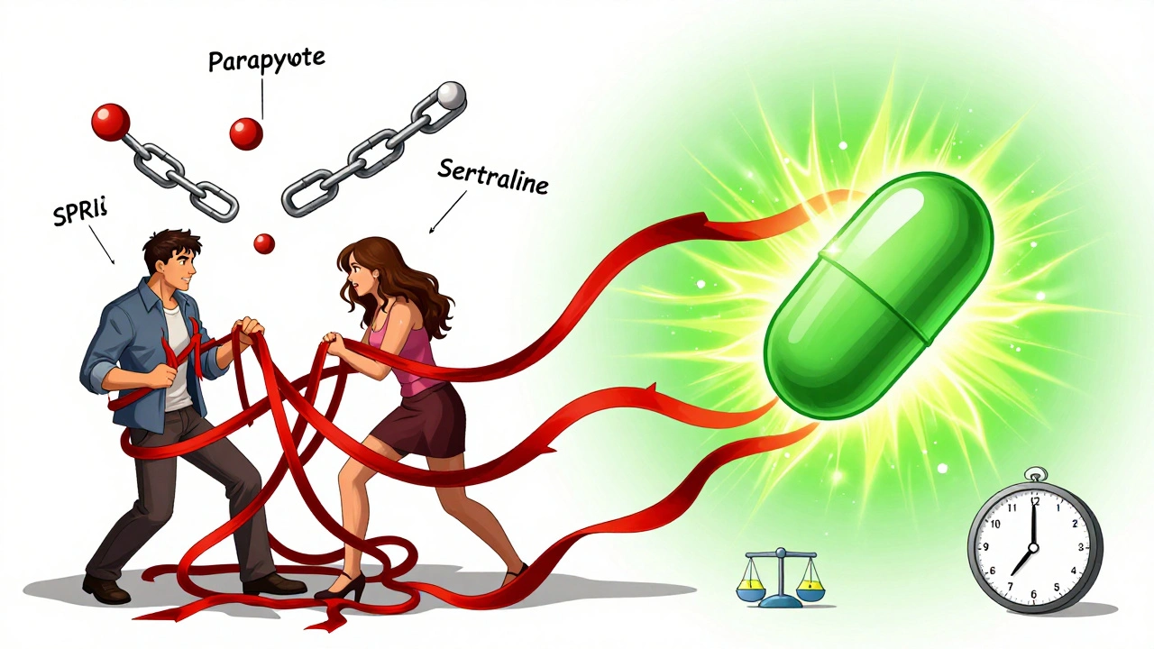 A split illustration showing suppressed libido on one side and bupropion unlocking sexual function on the other.