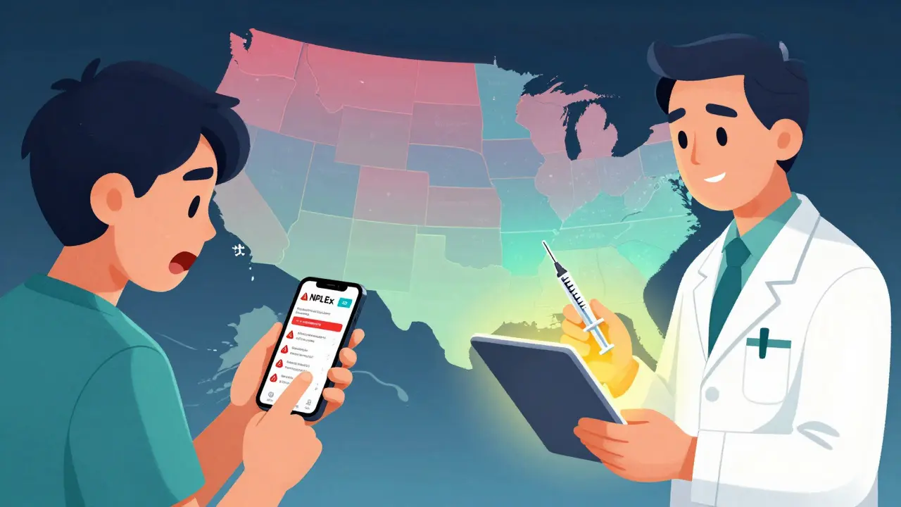 Split illustration of a purchase tracker and pharmacist explaining insulin use with a tablet diagram.