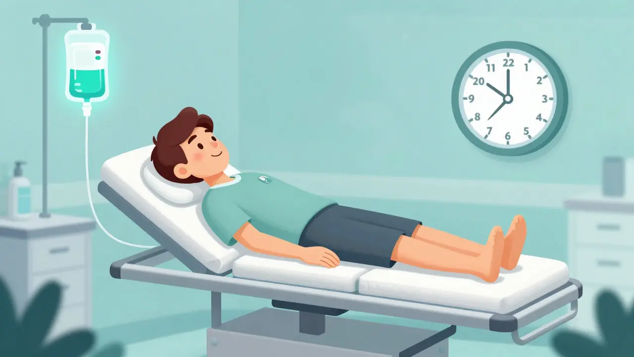 Illustration of a person in the Trendelenburg position with elevated legs for emergency care.